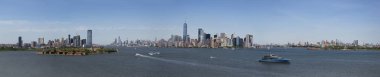 Şehir merkezindeki Manhattan, özgürlük heykeli Jersey şehir manzarası Panoraması