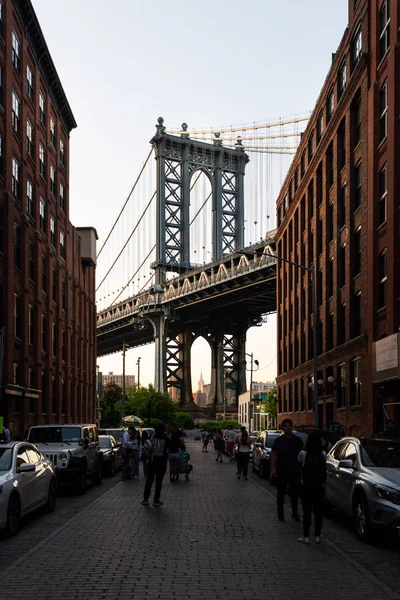 Manhattan Bridge Atardecer Desde Washington Street Brooklyn Nueva York — Foto de Stock