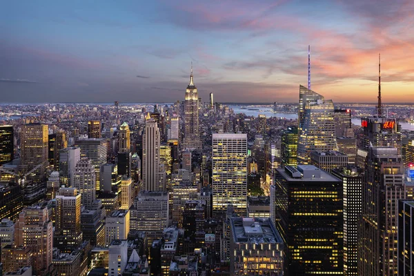 Empire State Building New York Skyline Heure Bleue Depuis Pont — Photo