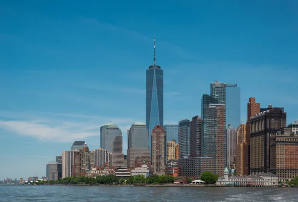 One World Trade Center Downtown Manhattan Skyline Desde Statue Cruise — Foto de Stock
