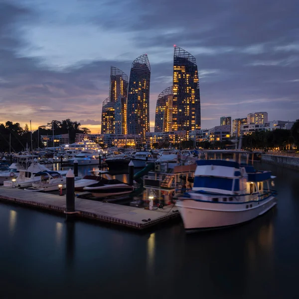 Keppel Bay Marina Futuristische Bezienswaardigheid Van Singapore Tijdens Zonsondergang — Stockfoto