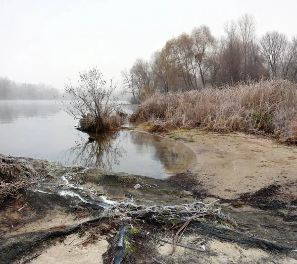 Sisli Soğuk Bir Sabah Nehir Dereye — Stok fotoğraf