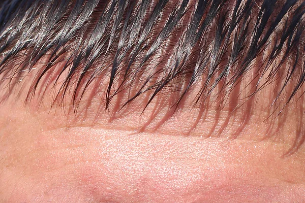 Part Forehead Mature Man Short Black Fringe — Stock Photo, Image