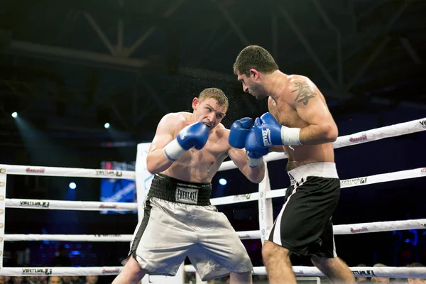 Brovary Ukrajina 2015 Kterou Dva Profesionální Boxeři Modré Boxerky Trenýrky — Stock fotografie