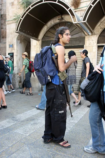 Jerusalén Israel 2007 Joven Judío Con Gafas Con Una Mochila — Foto de Stock
