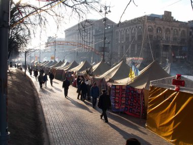 Kiev, Ukrayna - 20.12.2004. Turuncu devrim Kiev. Çadır Khreshchatyk'a Street