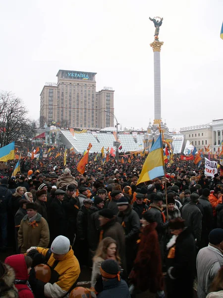 Киев Украина 2004 Оранжевая Революция Киеве Протестующие Бастуют Площади Независимости — стоковое фото