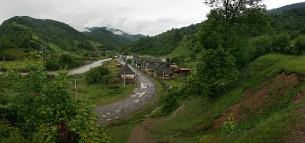 Top View Village Rain Mountains Carpathians — Stock Photo, Image