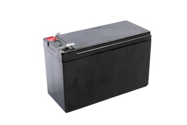 Mühürlü şarj edilebilir UPS pili beyaz arkaplanda izole edildi