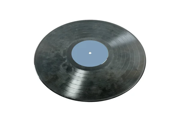 Vieux Disque Vinyle Noir Rayé Isolé Sur Fond Blanc — Photo