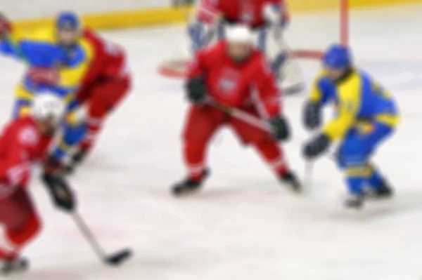 Abstrakt Oskärpa Ishockeyspelare Vid Turneringsspel Bokeh Bakgrund — Stockfoto