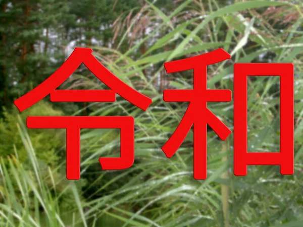 令和時代の令和時代 露と緑の草の背景に日本の次の時代 日本語の文章は令和 — ストック写真