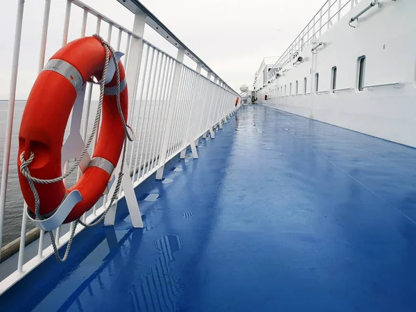 Empty Ship Deck Lifebuoy Hanging Board — Stock Photo, Image