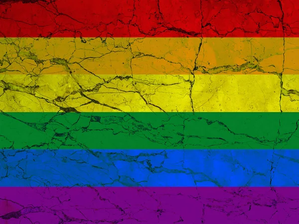 Bandera Lgbt Sobre Fondo Pared Ladrillo Grietas Pintura Vieja — Foto de Stock