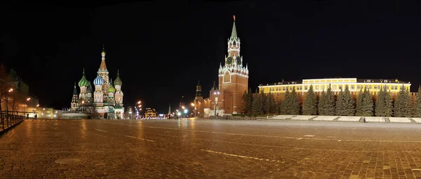 Panorama Red Square Moscow Night Russia Basil Cathedral Moscow Kremlin — Stock Photo, Image