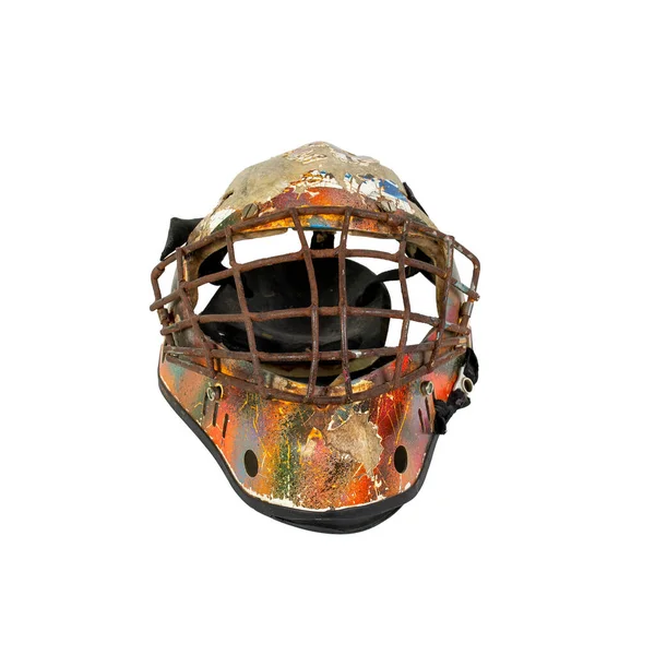 Máscara Hockey Vieja Para Protección Del Portero Aislada Sobre Fondo — Foto de Stock