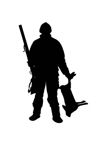 Chasseur Avec Une Arme Silhouette Chasseur Armé Fusil Lièvre Noir — Photo