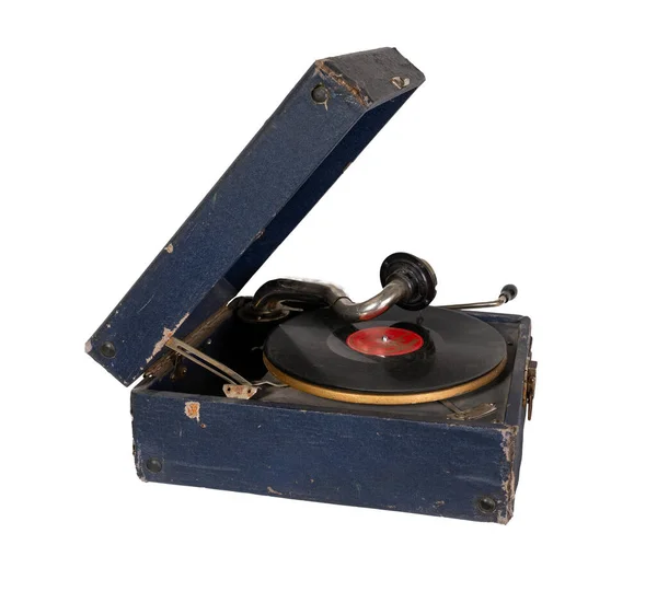 Gramophone Remontage Portatif Phonographe Manivelle Vieux Gramophone Avec Disque Isolé — Photo