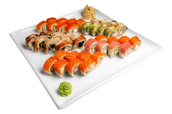 Sushi Set White Plate Isolated White Background — Stock Photo, Image