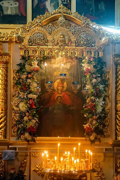 Our Lady Derzhavnaya Sovereign Reigning Icon Russian Icon Remains One — Stock Photo, Image