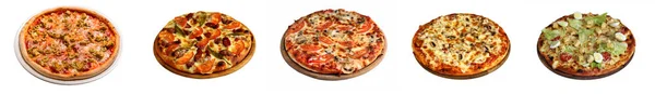 Σύνολο Πίτσα Απομονώνονται Λευκό Φόντο Εικόνα Γρήγορου Φαγητού Για Κάρτα — Φωτογραφία Αρχείου