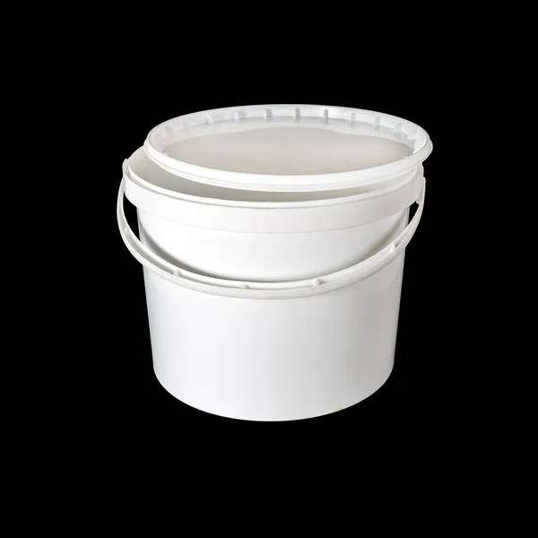 White Plastic Bucket Handle Isolated White Background Slightly Open Lid — Stock Photo, Image