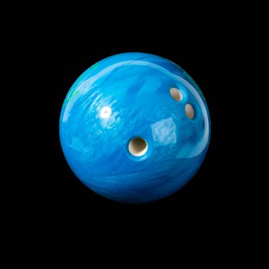 Bowling topu mavisi. Siyah bir arkaplanda izole edilmiş..