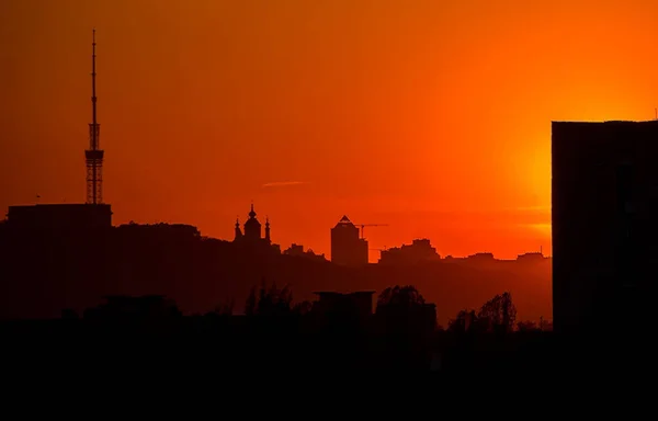 Панорама Києва Заході Сонця Можете Побачити Силуети Церкви Святого Андрія — стокове фото