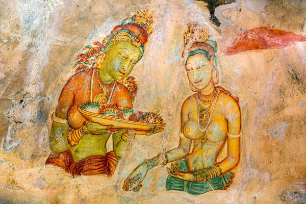 Murales Sigiriya Sri Lanka 477 495 Antichi Affreschi Sulla Roccia — Foto Stock