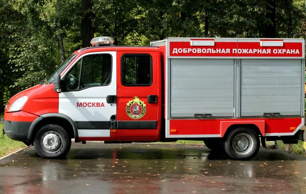 Brand Fordonet Kommando Övningar Parken Moskva Fire Fighting Fordonet Frivilliga — Stockfoto