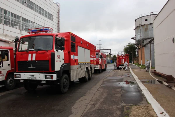 Bomberos Con Traje Repelente Calor Llevan Manguera Contra Incendios Tierra — Foto de Stock