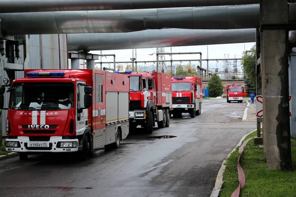 Группа Пожарных Машин Учебно Тренировочной Аварии Теплоэлектростанции Октября 2016 Года — стоковое фото