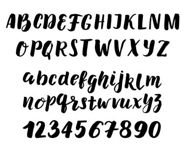 El yazısıyla yazılan yazı vektör yazı tipi aphabet. Elle çizilmiş fırça tarzı modern hat cursive yazı. Yazı ve tipografi alfabe tasarımlar için: Logo, tebrik kartları, Poster.