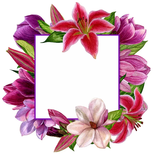 Cartão Saudação Com Flores Aquarela Artesanal Pode Ser Usado Como — Fotografia de Stock