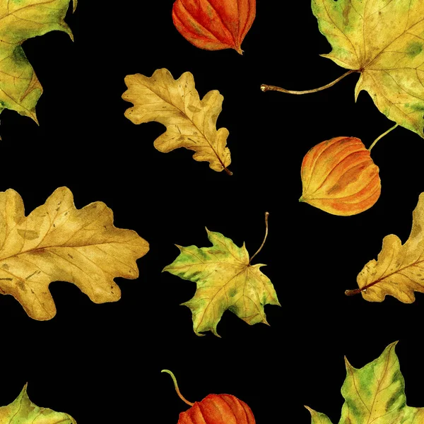 Aquarell Illustrationen Handgemalt Muster Ist Nahtlos Mit Herbstblättern Aquarell Handgefertigte — Stockfoto