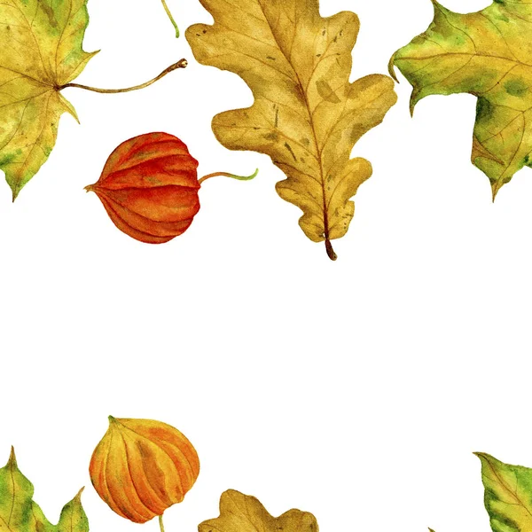 Seamless Pattern Autumn Leaves Watercolour Illustrations Hand Painted — Stock Photo, Image