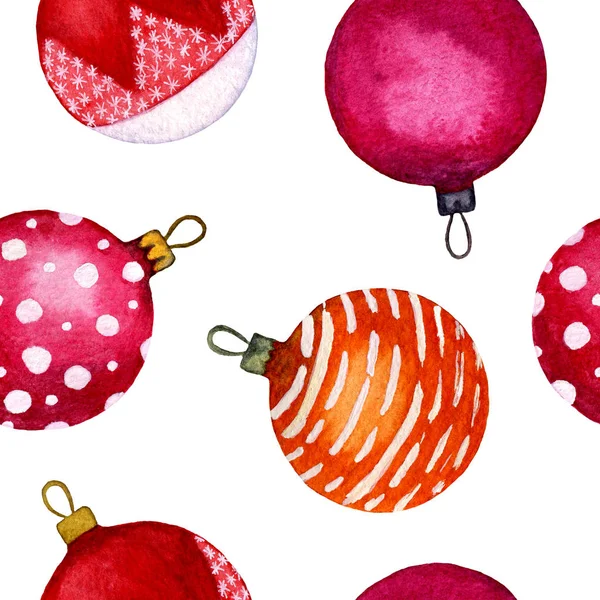 Vzor Bezešvé Akvarel Vánoční Koule Bílém Pozadí Ideální Pro Pozadí — Stock fotografie
