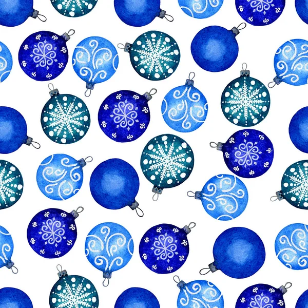 Modello Senza Cuciture Palline Natale Blu Illustrazione Acquerello Dipinti Mano — Foto Stock