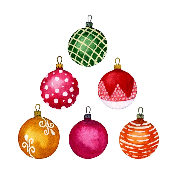 Conjunto Elementos Decorativos Natal Bolas Multicoloridas Elementos Separados Sobre Fundo — Fotografia de Stock