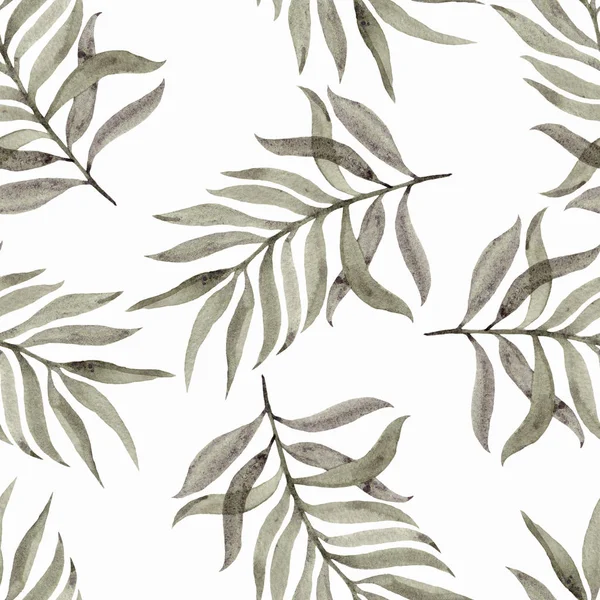 水彩画 无缝的图案与叶子在白色背景上 美丽的设计壁纸 纺织品 包装纸 — 图库照片