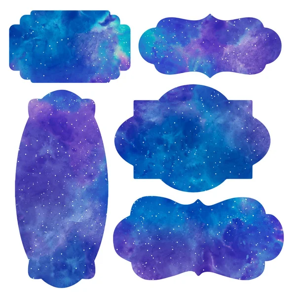 Isolated space stars stickers, price tags for the item, watercolor labels on white background