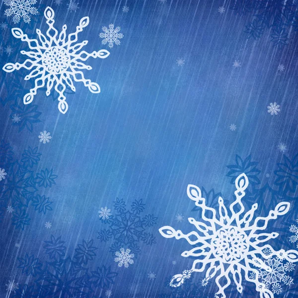 Fiocchi Neve Sfondo Blu Sfondo Biglietto Natale Scrapbooking Schizzo Carta — Foto Stock