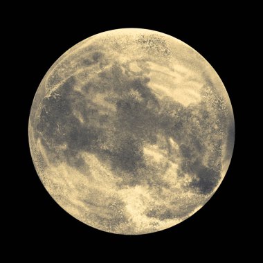 Sarı ayın suluboya resim siyah arka plan üzerine izole gezegenin yüzeyine