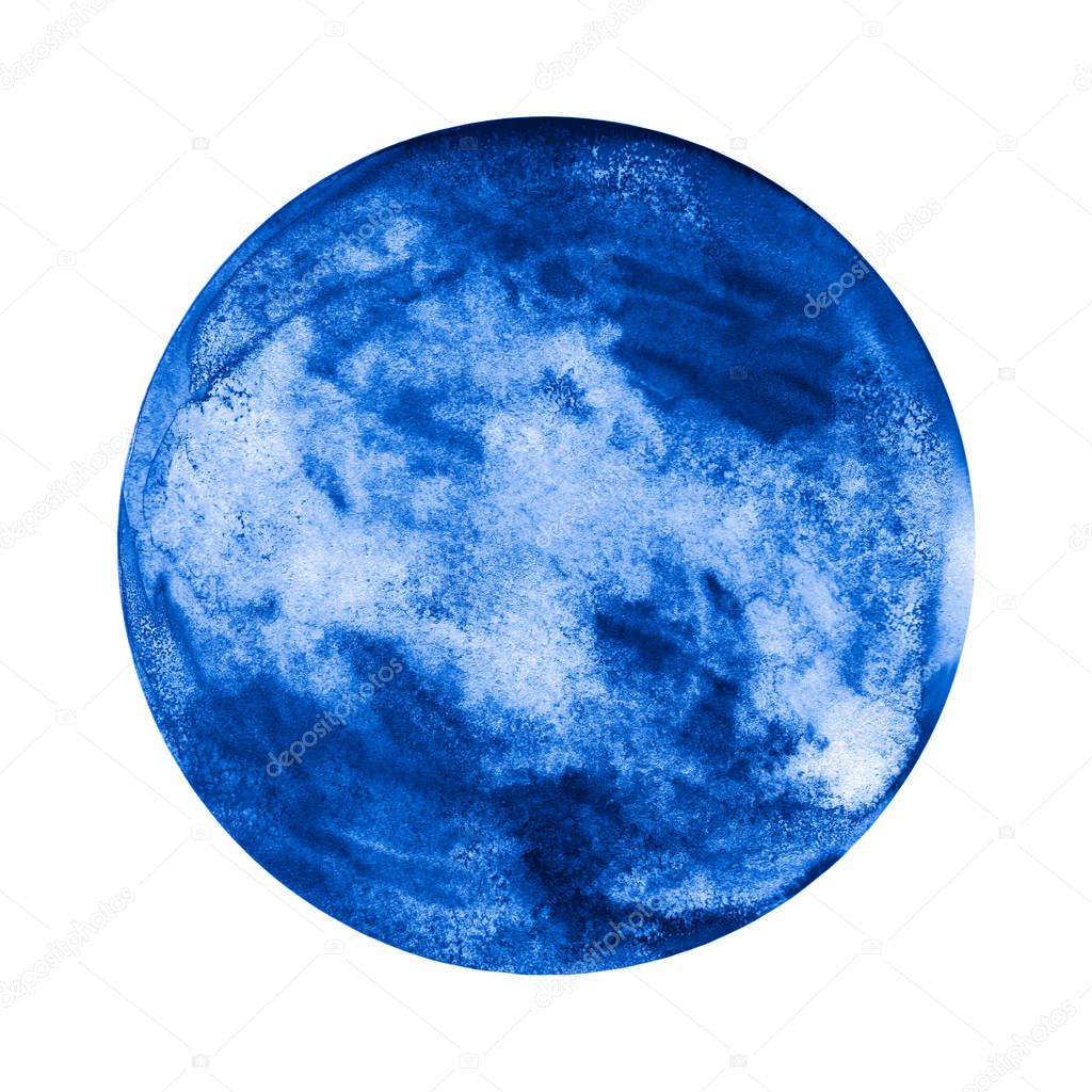 Watercolor painting of blue celestial object isolated on white background