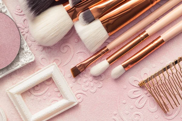 Beautiful Makeup Brushes Professional Cosmetic Tools Beauty Products — Stock Photo, Image