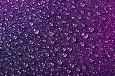 Metal bir yüzeye su damlalarının soyut dokusu. Küçük yuvarlak damlacıklar ile mor grunge arkaplan