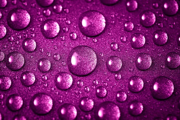 Lots Water Drops Splashed Bright Purple Background Abstract Droplets Close — Stock Photo, Image