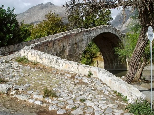 Crète Vieux Pont Traversant Rivière Sur Chemin Monastère Preveli — Photo
