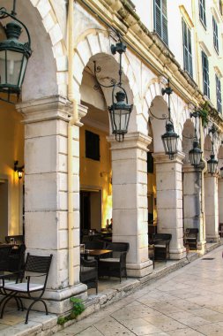 Corfu Island Liston Caddesi'nde. Yunanistan