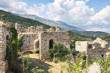 Eski Mystra harabeleri. Morea 'nın başkenti. Yunanistan, Mora Dili